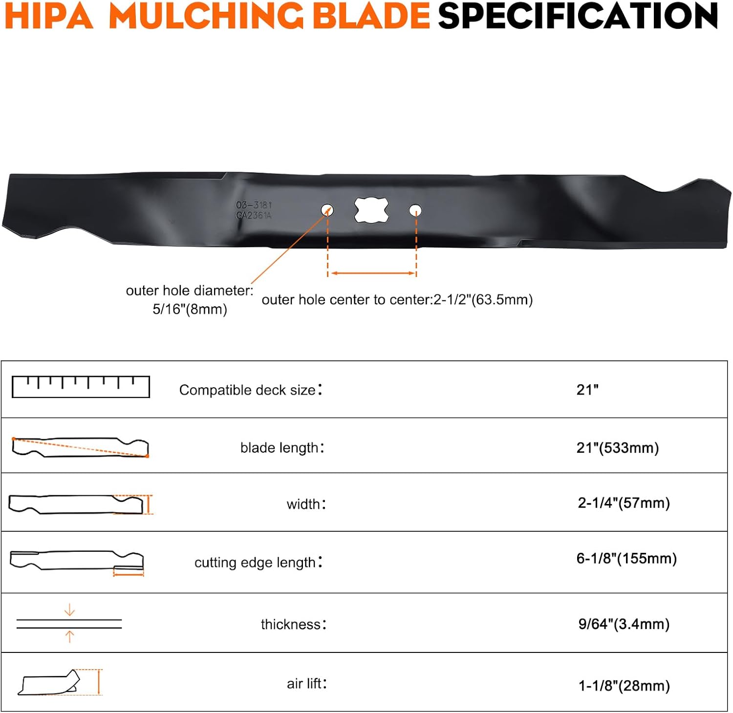 21 inch Mulching Blade for Troy Bilt 942-0741A TB110 TB240 TB230 TB130 TB200 TB160 TB210 TB115 Craftsman 742-0741 742-0741A 942-0741 Deck Lawn Mower