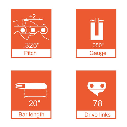 20 Inch Chain .325 Pitch .050 Gauge 78 DL For Oregon H78 M78 Husqvarna 235 240 440 136 141 142 Jonsered CS 2255 2250 Chainsaw Full Chisel