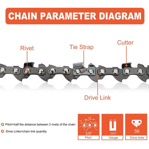 Hipa 16 Inch Chain 3/8 LP Pitch .043 Gauge 55 DL for Stihl MS170 MS180 017 018 MS180C MS171 MS181 Chainsaw Replace 3610 005 0055 61PMM3 55 Semi Chisel