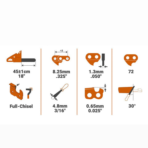 Hipa 18 Inch Saw Chain .325 Picth .050 Gauge 72 DL For Echo Echo CS-440 CS-4000 CS-450 CS-4500 CS-4600 CS-490 Husqvarna 36 41 136 141 243 Chainsaw