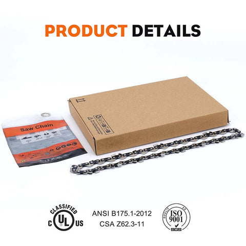 Hipa 20 Inch Full Chisel Chain 3/8 Pitch .050 Gauge 72 DL For Stihl MS261 MS271 MS291 MS311 Husqvarna 562xp 372xp 455 460 rancher Chainsaw # 72EXL072G