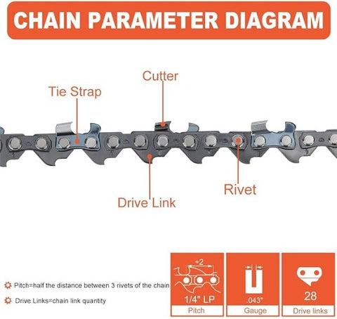 Hipa 4 Inch Chain 1/4 Mini-pitch .043 Gauge 28 Drive Link for Stihl GTA 26 Replace Blade Pruner Mini Chainsaw Hand Held 4-inch Bar Mini Cordless Electric Saw for Wood Branch Cutting (Pack of 4)