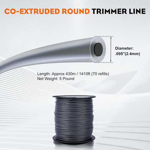 Hipa 5 Pounds Round Trimmer Line .095-inch 2.4mm 1425-Feet for Sthil FS55R FS45 FS80R FS85R Echo SRM225 SRM210 SRM230 Husqvarna 128LD Weedeater