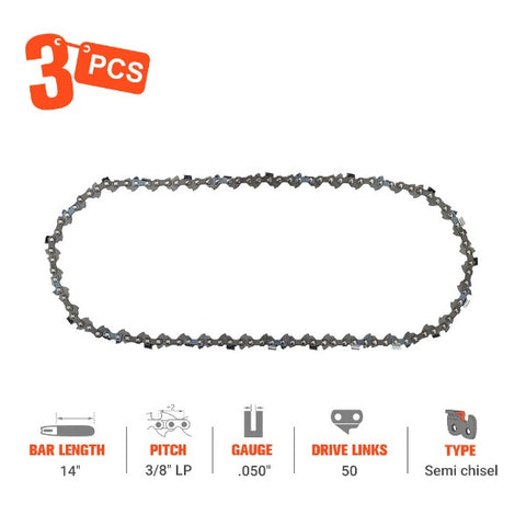 Hipa 14 Inch Chain 3/8 LP 050 50 DL for S50 Homelite EL-14 EL-12 EL-16 Stihl MS 230 250 Craftsman 41532 McCulloch 10E Chainsaw (3 Piece)