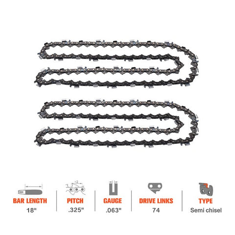 Hipa 18 Inch Safety Chain .325 Pitch .063 Gauge 74 DL For Stihl MS290 MS260 026 Pro MS261 MS360 Farm Boss Chainsaw # 26RM3 74 3639-005-007