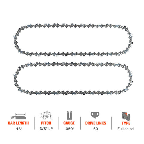 Hipa 16 Inch Standard Chain 3/8 .050 60 DL For Oregon D60 Husqvarna 55 455 Echo CS-590 CS 600P CS-620P CS-680 Chainsaw