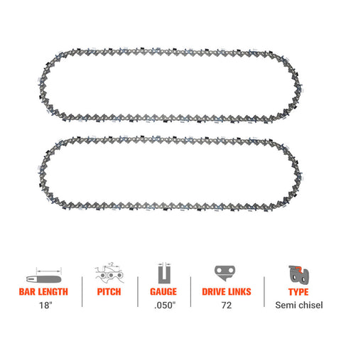 Hipa Ripping Chain .325" .050" 72 DL 18 Inch For Echo CS-400 CS-440 Homelite 25 27 Husqvarna 440 445 450 550 Racher Jonsered CS2245 CS2250 CS2250S Chainsaw