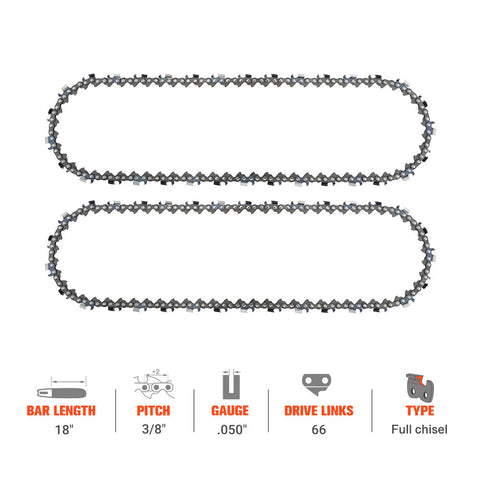 Hipa Chainsaw Chain 3/8" .050" 66 DL 18 Inch For Poulan Craftsman Stihl MS290 029 MS310 MS360 MS390 Chainsaw