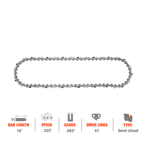 Hipa Ripping Chain .325" .063" 67 DL 16 Inch For Stihl MS270C MS280 034 SUPER MS 291 MS290 MS 261 Chainsaw