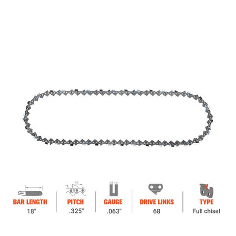 Hipa 18 Inch Full Chisel Chain .325 Pitch .063 Guage 68 DL For Stihl MS250 MS251C MS230 MS231 MS 251 MS361 MS391 Chainsaw # 22LPX068G (2 Pack)